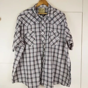 Men's WRANGLER Western Black Brown Check Cowboy Pearl Snap Button Shirt 2XL 54" - Picture 1 of 5