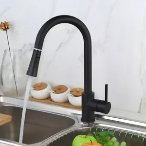 Grifo de cocina negro tirar y girar aerosol cubierta de una sola manija grifos mezcladores montados - Imagen 1 de 12