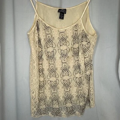 Angie Lace Cami Top Beaded w Chrome Beads Sleeveless Party Tank Top Women's 2XL - Image 1 of 4