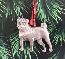 Pewter Cute Pug Dog Puppy Silver Metal Christmas Tree Ornament Gift E