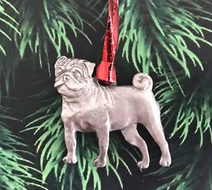 Pewter Cute Pug Dog Puppy Silver Metal Christmas Tree Ornament Gift E - Picture 1 of 1