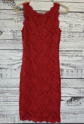 Vestido Jump Apparel Mujer M Rojo Encaje Lápiz Sin Mangas Flecos Forrado Foto 1 de 4