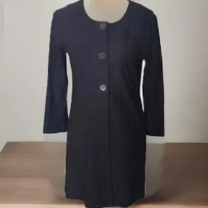 EILEEN FISHER Blazer Damen X-Small schwarz 3 Knöpfe U-Ausschnitt gefüttert Longjacke - Bild 1 von 10