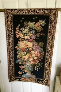 VTG Handmade Pedestal Urn w’ Multicolored Flowers Wall Tapestry Aprox 45x25” - Picture 1 of 5