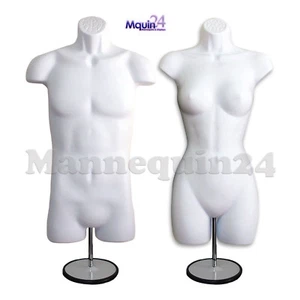 FORMAS DE CUERPO DE MANIQUÍ BLANCO MASCULINO Y FEMENINO con soportes de metal y ganchos para COLGAR - Imagen 1 de 6