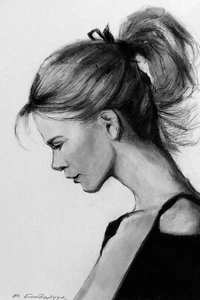 Charcoal portrait drawing of a  sexy girl. Minimalist monochrome sketch art. - Picture 1 of 10