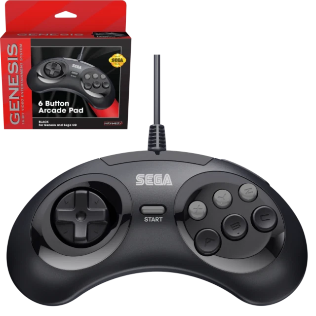 Retro-Bit Official Sega Genesis Controller 6-Button Arcade Pad for Sega Genesis - Original Port, Black