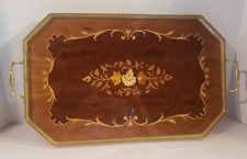 Vintage Italian Marquetry Tray Inlaid Wood With Brass Gallery & Handles 20 3/4"