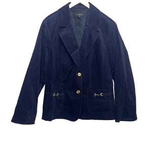 Talbots Petites Corduroy Gold Horsebit Blazer Jacket Navy Blue 24W Equestrian - Picture 1 of 9