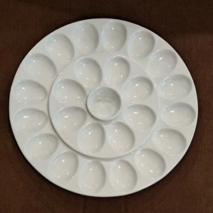 Crate & Barrel 13" Deviled Egg Platter 24 Count White Porcelain - Picture 1 of 2