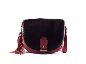 Joe's Jeans JJ1221 Berkely Crossbody Black Oxblood Red Leather Tassel Saddle Bag - Picture 1 of 6