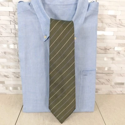 DUKE MADISON Verde Ejército Blanco Repp Rayas Oxford Corbata Corbata Traje Seda Clásico Foto 1 de 4