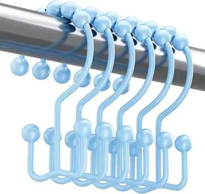Metal Hooks Double Roller Glide Curtain Hooks Rings Rust Proof, Blue-Set of 12 - Picture 1 of 8