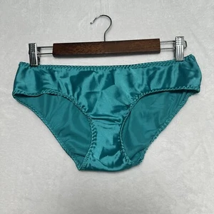 Vintage Satin Panties Cute Rear Pocket Shiny High Cut Brief Teal Green Size M/6 - Picture 1 of 9