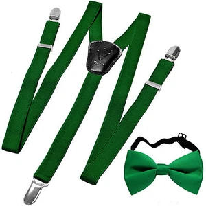 New in box Kid's Boy's girl's Suspenders Braces Bowtie clip on Emerald green - Picture 1 of 2