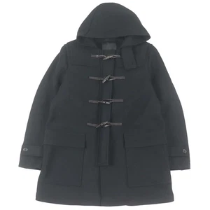 COACH Men's Hooded Duffle Coat Toggle Button Leather Trimmed Wool Black L - Picture 1 of 8
