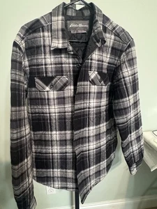 Eddie Bauer Herren L Shacket Sakko schwarz grau kariert Knopfleiste isoliert schwer - Bild 1 von 10