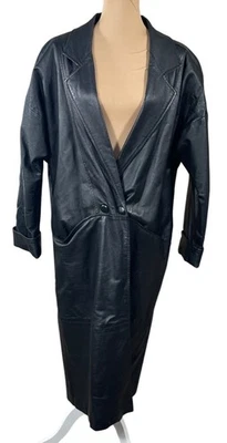 Gabardina de cuero negra de colección M mediana 2 broches larga años 90 gótica para mujer Foto 1 de 4