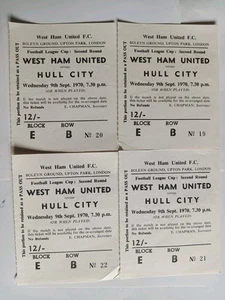 Vintage Old Football West Ham UNITED 9/9/1970 Hull city ground tickets 4 set 4 - Picture 1 of 6