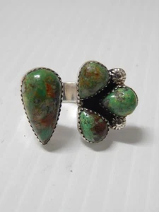VINTAGE NAVAJO STERLING SILVER TURQUOISE MODERNIST DSGN RING sz: 6 1/4 - Picture 1 of 6