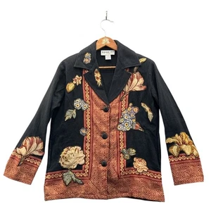 Bedford Fair Vintage Blazer Jacke gesteppt bestickt Blumen schwarz Damen XS - Bild 1 von 6