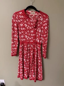 Vestido Traina Boutique Años 70 MOD Talla S Rojo Floral Necesita Reparación Midi Línea A - Imagen 1 de 11