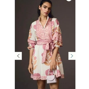 Anthropologie Sue Sartor Dress 1X India Cotton Flounce Shorty Dress NWT pink - Picture 1 of 14