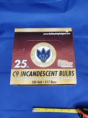 Lâmpadas incandescentes Holiday Bright Lights C9 azul 7W E17 base 25ct novas - Imagem 1 de 3