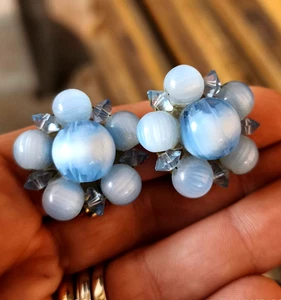 orecchini vintage americani anni 70 a clip in lucite azzurra Lisner - earrings - Picture 1 of 4