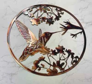 HUMMINGBIRD Circle METAL WALL ART DECOR copper/bronze plated - Picture 1 of 3