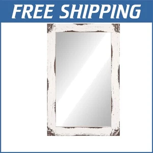 36x24 Distressed White Wall Mirror with Industrial Strength Hangers - Home Decor - Picture 1 of 8