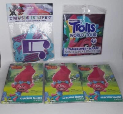 Trolls World Tour Birthday Party Combo-3 Poppy Balloons/ 1 Tablecover/ 1 Banner - image 1 of 4