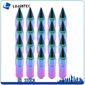 20 Pc M12X1.5 Neo Chrome Aluminum Spike Tuner Extended Lug Nuts For Chevrolet - Picture 1 of 12