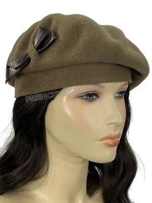 Chapéu Laulhere estilo boina francesa 100% lã marrom colette e arco FR 7 1/4-7 3/8 - Imagem 1 de 4