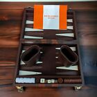 Mini Travel Backgammon Game Set Brown Faux Leather Striped Case Vintage Complete