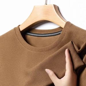 New Summer Waffle Round Neck Short Sleeved T-shirt for Men's Short Sleeved Top - Picture 1 of 15