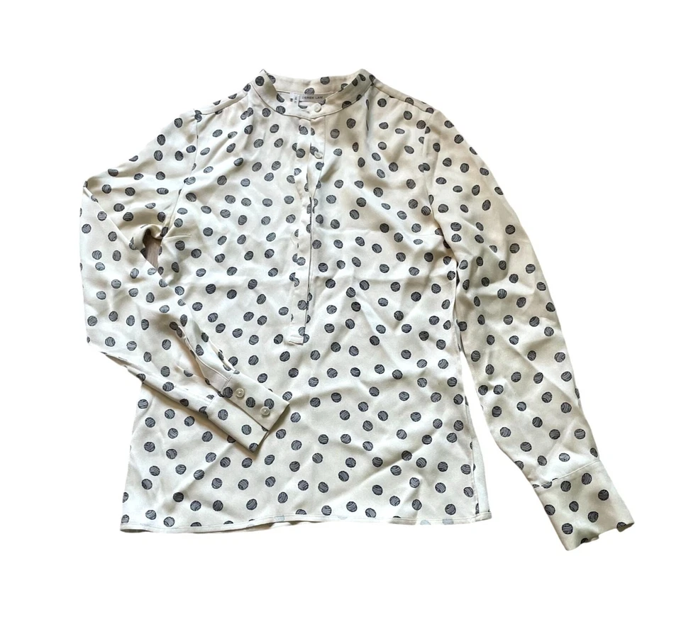 Blusa Top Derek Lam 10 Crosby Seda Para Mujer Talla 0 Crema Negra Lunares Elegante Foto 1 de 4