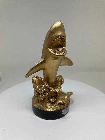 Shark Week: Great White Gold Color Shark Bobblehead On Black Base Stalking a Sea Cover