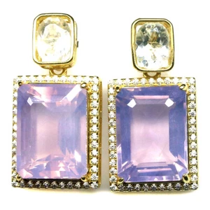 Piedra Preciosa Lavanda Cuarzo, Topacio & Circonita Pendientes 925 Plata 18K Oro - Imagen 1 de 4