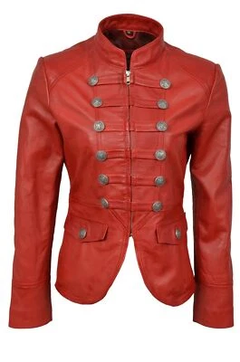Authentic Design New Women's Red Leather Jacket Real Lambskin Miitary Style Coat - Изображение 1 из 4
