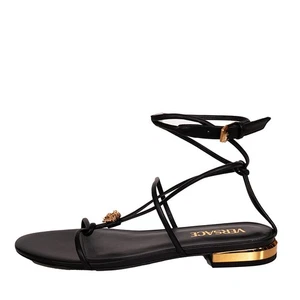 37.5 NUEVO $995 SANDALIAS VERSACE Mujer Cuero Negro DORADO LOGOTIPO MEDUSA CORREA AL TOBILLO - Imagen 1 de 14