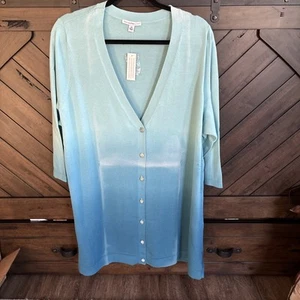 Isaac Mizrahi Live 3/4 Sleeve Cardigan Sweater Teal Ombre Size 2X NWT - Picture 1 of 3