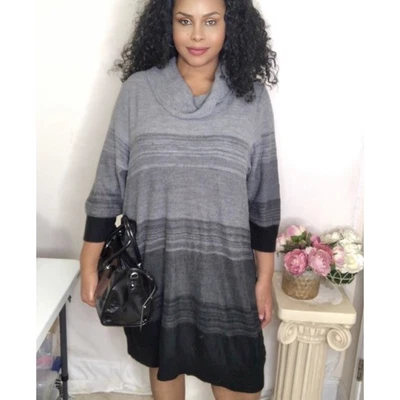Lane Bryant 22/24 платье серый в полоску капот шеи длинным рукавом свитер платье - Изображение 1 из 4
