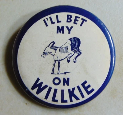 Wendell Willkie 1940 GRANDE campaña pin botón político Foto 1 de 2