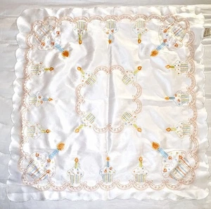 Mantel vintage bordado a mano 1er cumpleaños blanco azul amarillo naranja 33X33" - Imagen 1 de 8