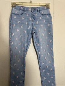 OshKosh Girls Unicorn Print Denim Pants Sz 14 Light Washed - Picture 1 of 8