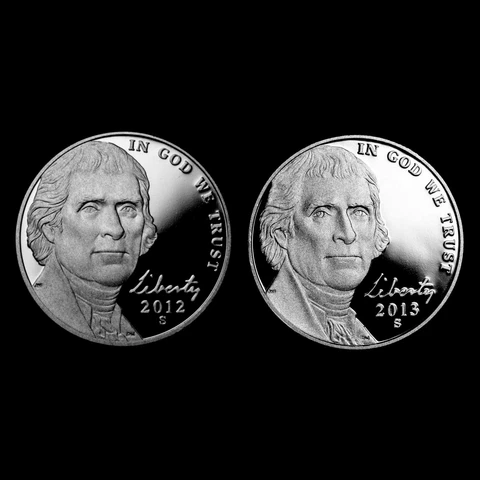 2012 + 2013 S Jefferson Nickel Mint Proof ~ Deep Cameo from Proof Set Cover