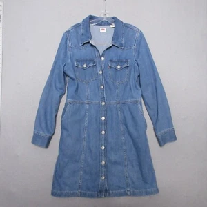 Levis Shirt Dress Women Large Blue Denim Pockets Button Cotton Long Sleeve - Picture 1 of 12
