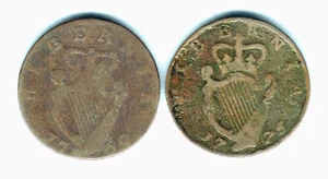 Ireland. Halfpennies : 1760 George 11 (VG) & 1775 George 111 (G-VG).. 2 Coins - Imagen 1 de 2