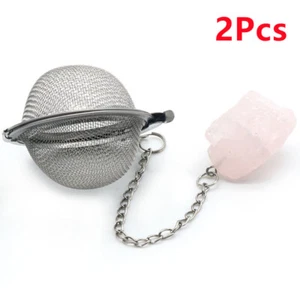 Colador de filtro de té de acero inoxidable de piedra cruda de cuarzo rosa natural HT2342 2 piezas - Imagen 1 de 8